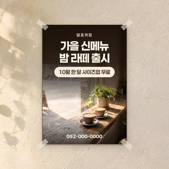 카페용 방수 포스터 견본 — 가을 신메뉴 안내(문구는 예시)
