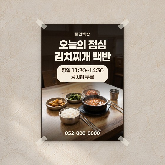음식점용 방수 포스터 견본 — 오늘의 점심 메뉴 안내(문구는 예시)